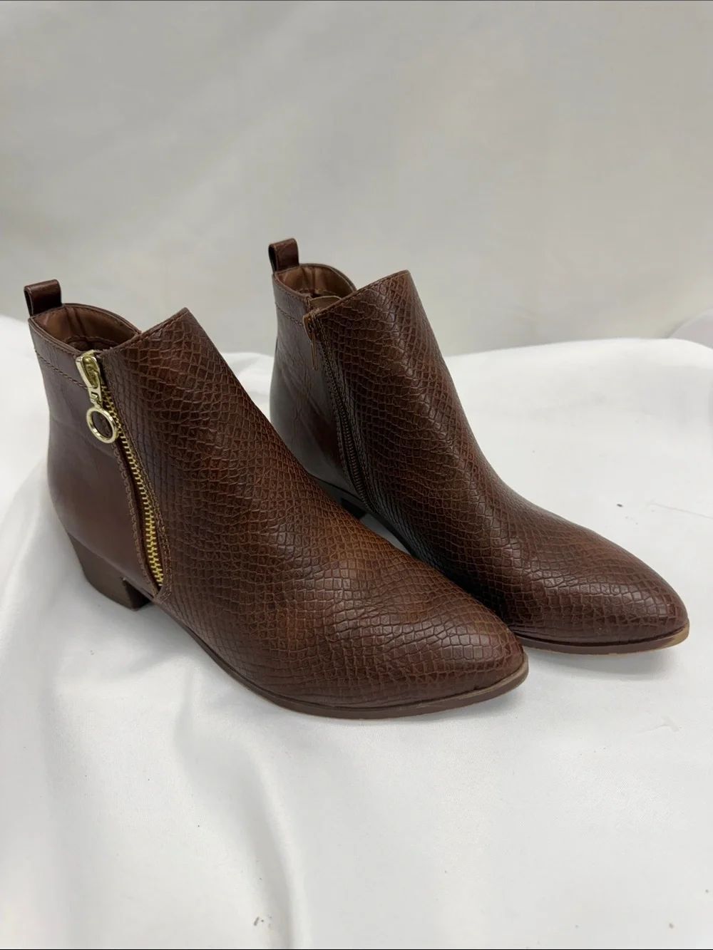Cityclassified Brown Textured Ankle Booties with Gold Zipper